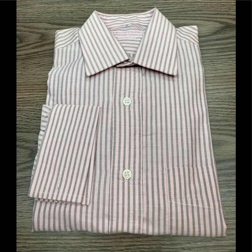 Alexandre London Pink & Brown Stripe Shirt 15.5